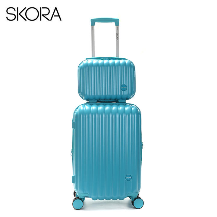 SET VALIJA 20" Y BEAUTY SKR ABS BLUE CURACAO 4 RUEDAS DOBLES CON EXPANSION Y CERRADURA DE COMBINACION